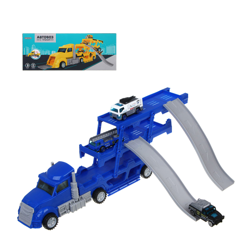 ИГРОЛЕНД Автовоз с треком, 3 машинки, металл, PP, 33,5х13х8,5 см, 3 дизайна