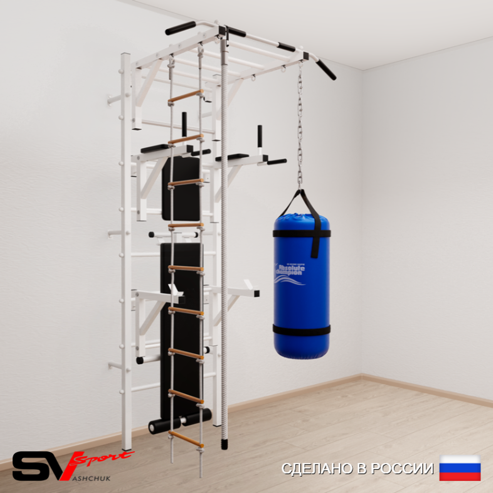 Шведская стенка Sv Sport усиленная 6651 (Турник рукоход/Брусья/Стойка/Скамья/Канат/Лестница/Цепь/Мешок 15кг)