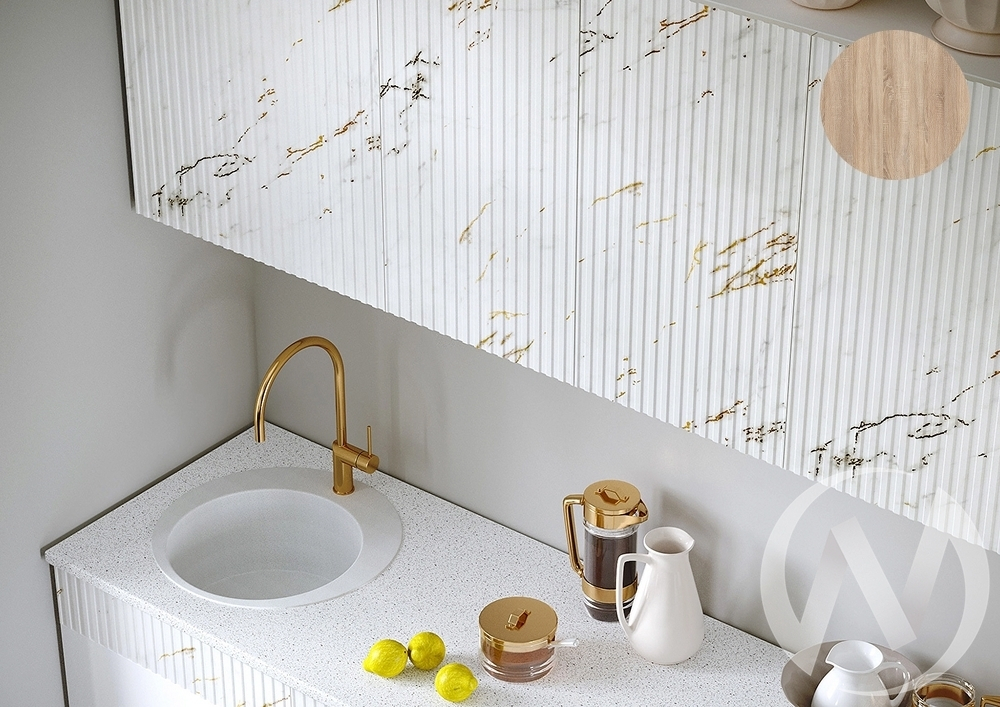 Кухня Оливия NEW 2;0м (белый/белый глянец холодный; мрамор золото/сонома)