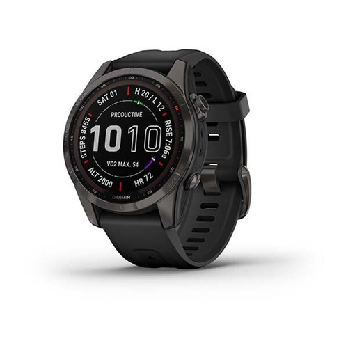 Garmin Fenix 7 Sapphire Solar корпус из титана чёрного цвета, силиконовый ремешок чёрного цвета
