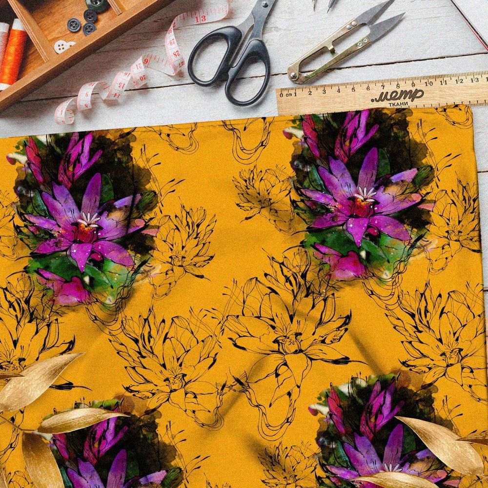 Ткань бифлекс фиолетовый цветок с тенью