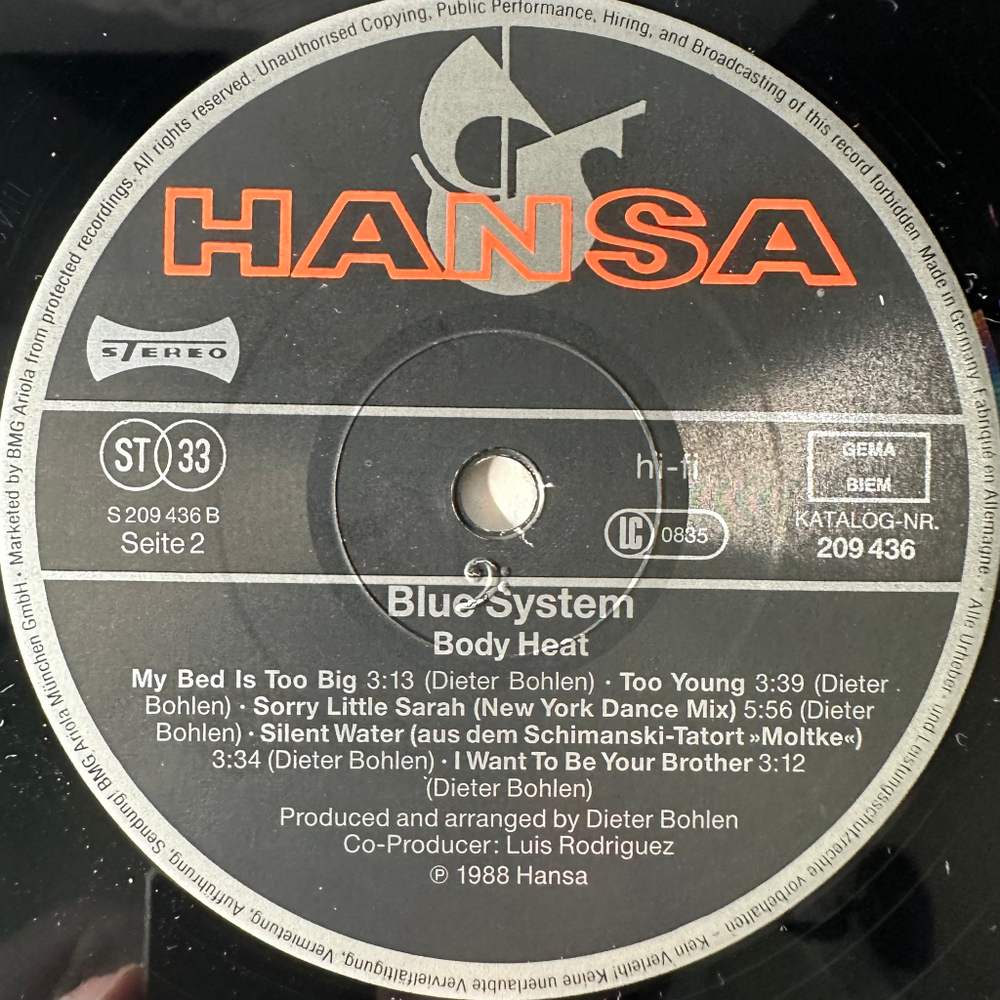Blue System ‎– Body Heat (Германия 1988г.)