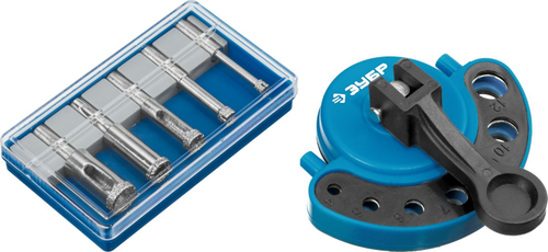 Набор сверл алмазных трубчатых с кондуктором по кафелю и стеклу d 4, 6, 8, 10, 12 мм, Р60, ЗУБР Профессионал