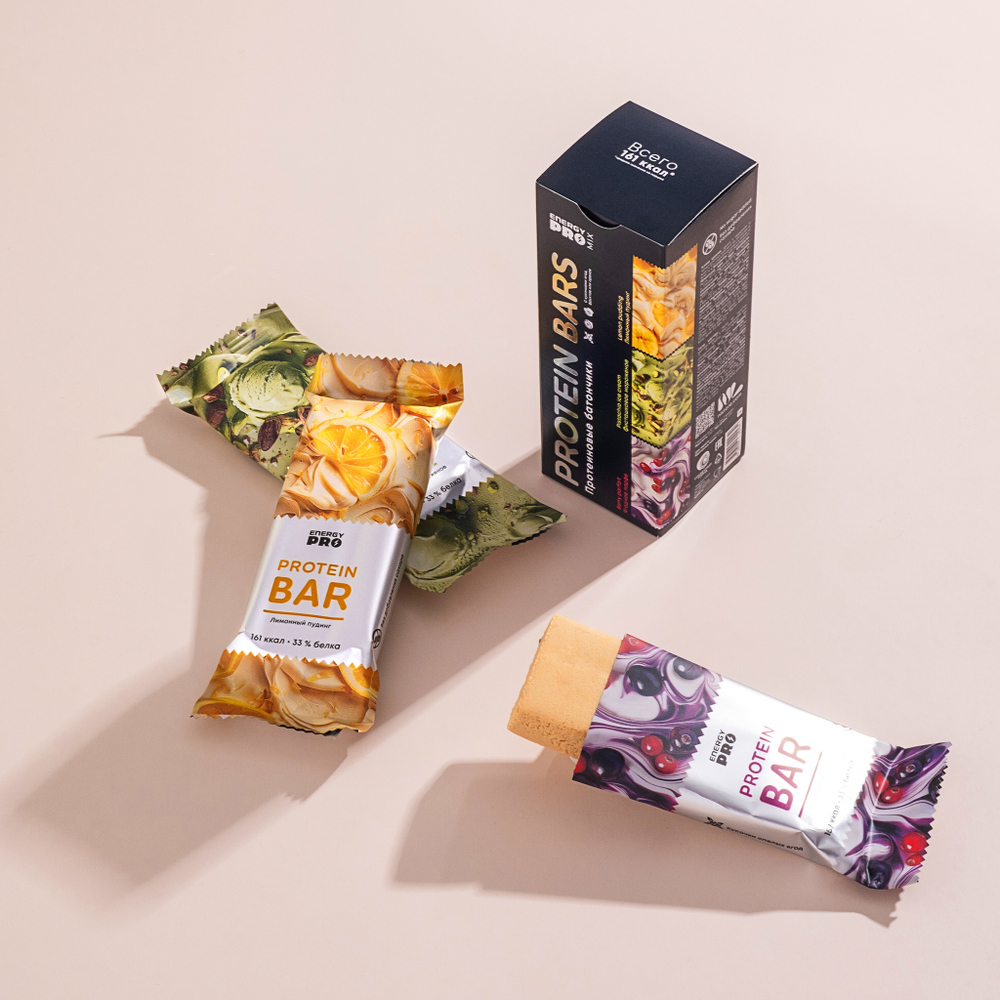 Energy PRO Протеиновые батончики Mix: "Фисташка", "Лимон", "Ягоды"