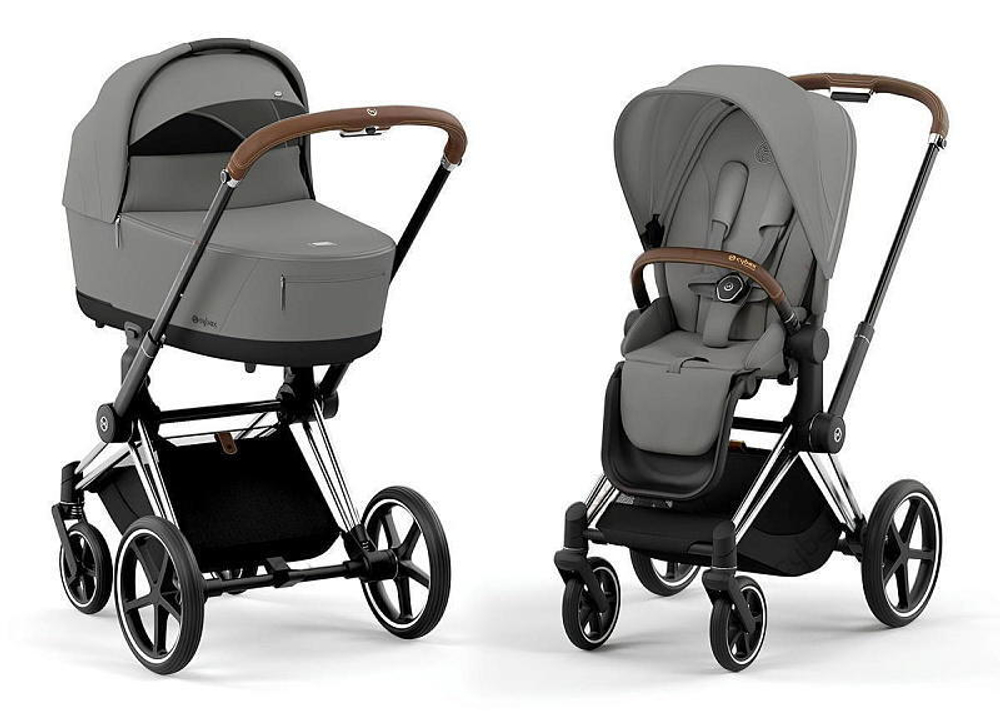 Коляска 3 в 1 Cybex Priam IV Chrome Brown complete и автокресло Cloud T i-Size Platinum White Plus Mirage Grey
