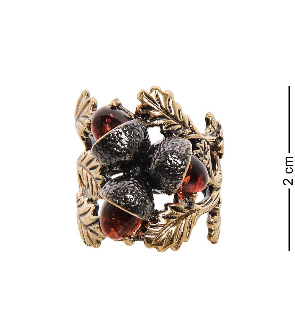 AM-2521 Кольцо «Желуди трио» (латунь, янтарь)