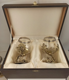 Набор из 2-х бокалов для коньяка "Охота на медведя" и "Охота на кабана" (подарочный футляр)