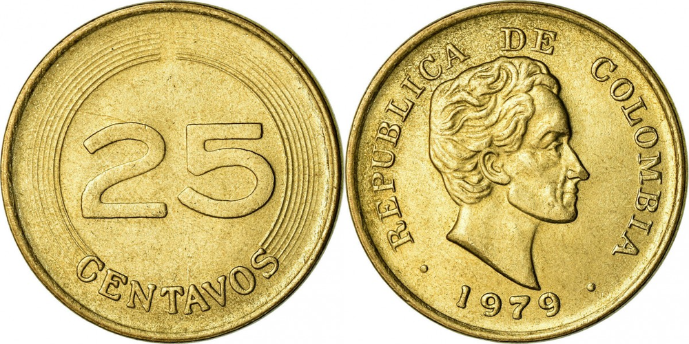 Колумбия 25 сентаво, 1979 Симон Боливар XF