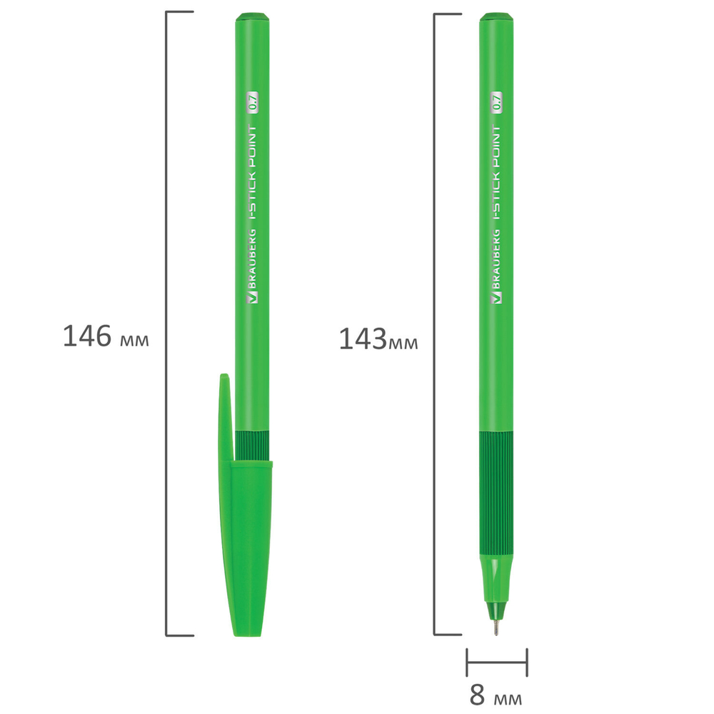 Ручка шариковая с грипом BRAUBERG "i-STICK POINT NEON", СИНЯЯ, корпус ассорти, игольчатый узел 0,7 мм, линия письма 0,35 мм, 144022