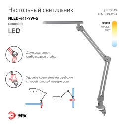 Настольный светильник ЭРА NLED-441-7W-S светодиодный на струбцине серебро