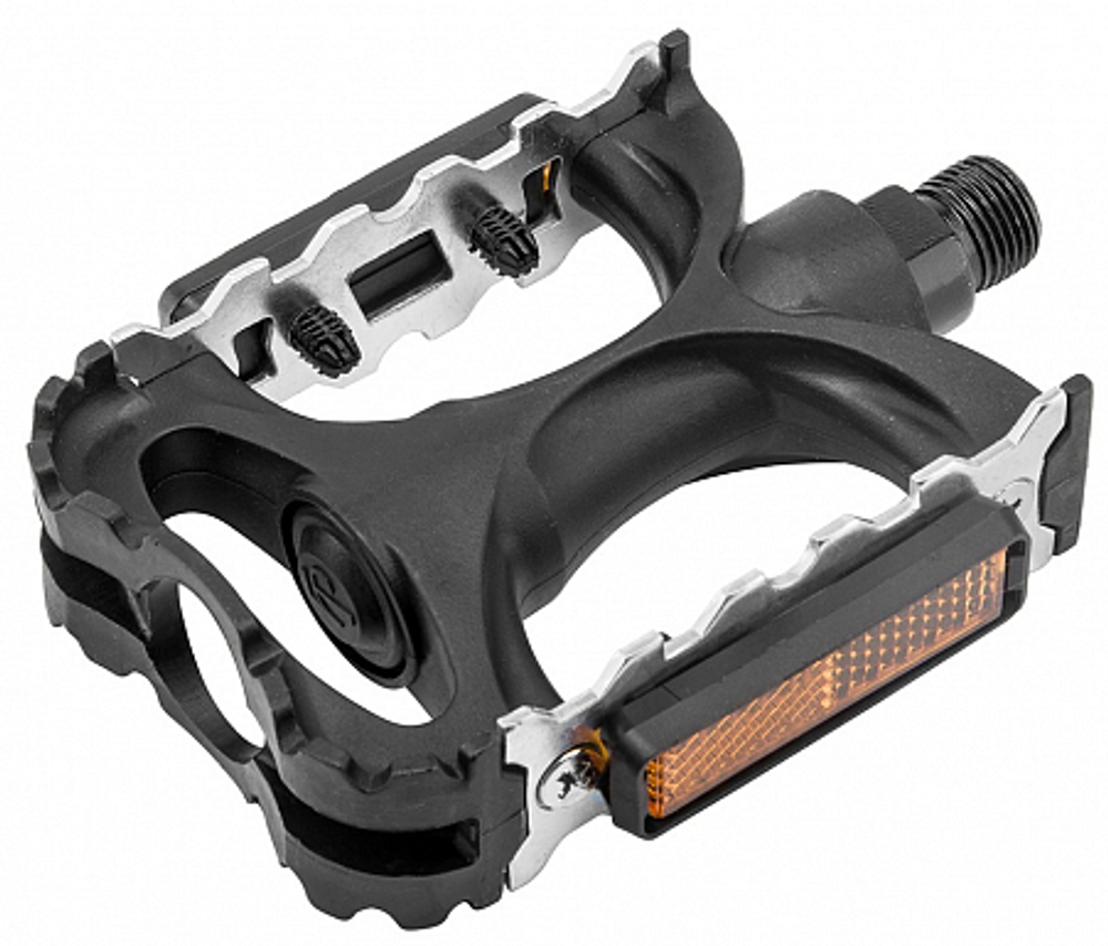 Педали FP-916 FEIMIN, ось 9/16" со светоотражателями, пластиковые/алюминиевые чёрно-серебристые в ин