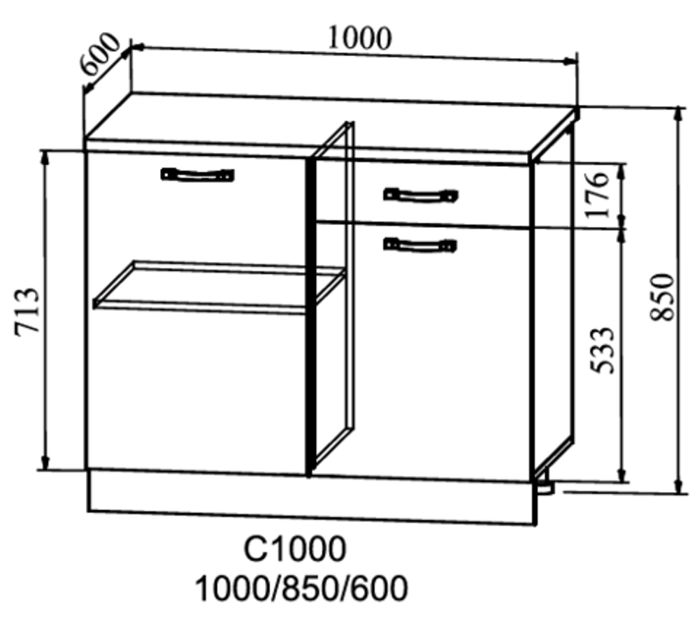 шкаф нижний 1000 квадро