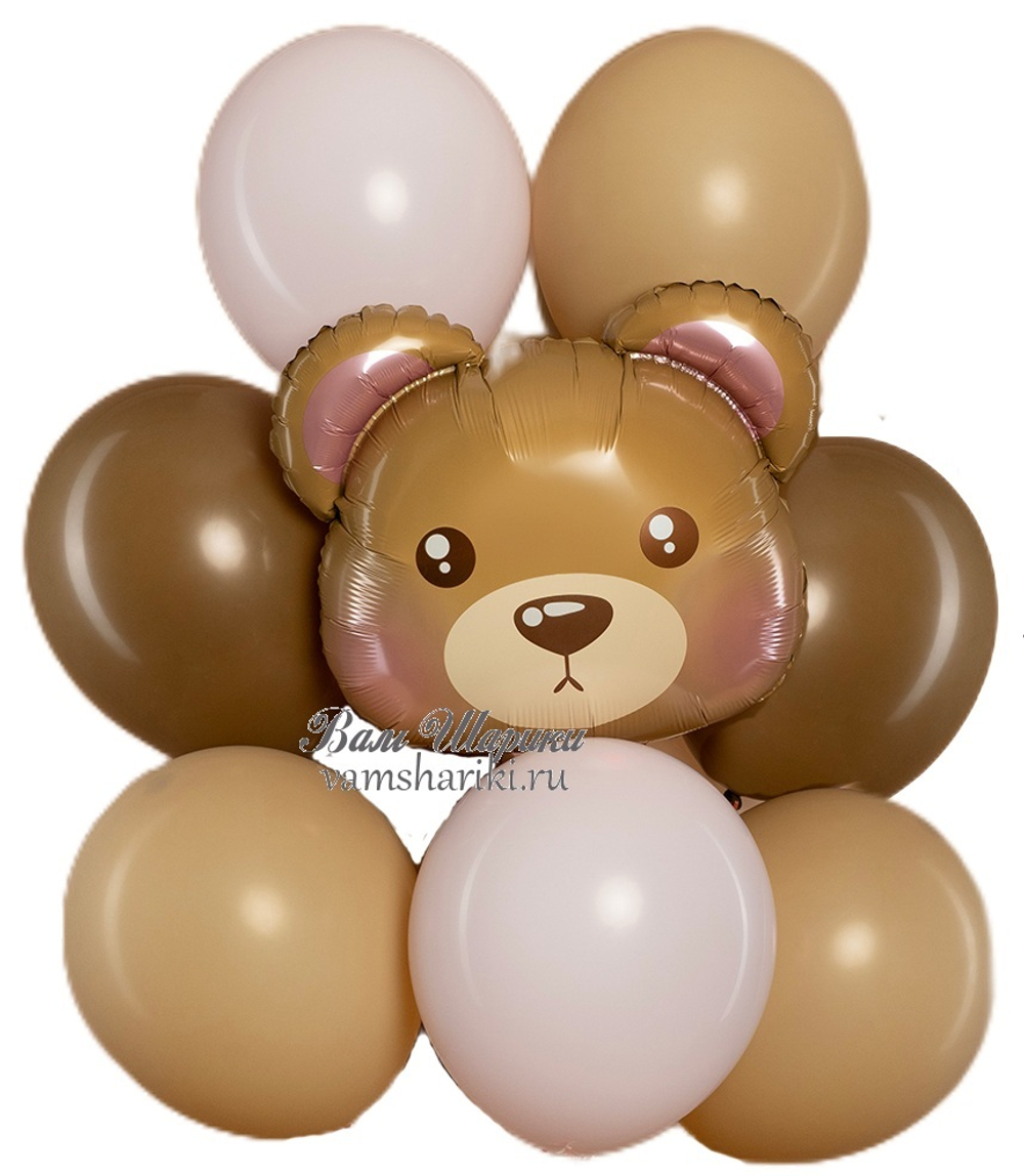 Купить набор шариков с гелием в коричневом цвете с мишкой недорого