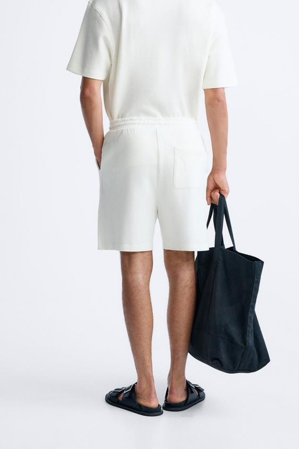 ZARA ШОРТЫ SOFT В РУБЧИК, ЖЕЛТОВАТО-БЕЛЫЙ