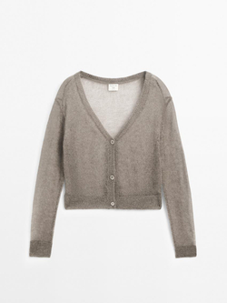 Massimo Dutti Короткий ажурный кардиган, коричневый