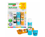 Клей-карандаш BRAUBERG KIDS, Зверята: панда, слон, леопард 272473, 9 г, 3 штуки