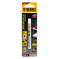 Сверло спиральное по металлу 4,5 x 80мм, Р6М5, Golden Tip, многогранная заточка Denzel