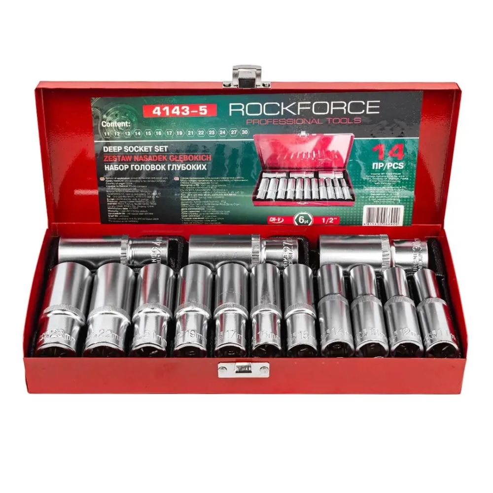 Набор головок глубоких 14пр. 1/2''в мет.кейсе RockForce RF-4143-5