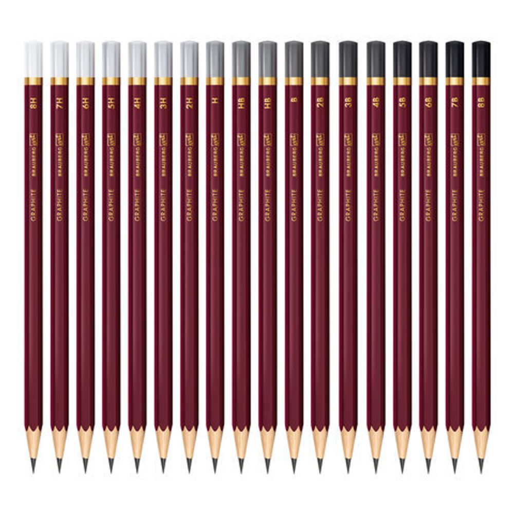 Карандаши чернографитные профессиональные 8H-8B НАБОР 18 штук, BRAUBERG ART "PREMIERE", 181893