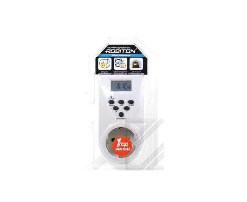 Robiton EL-01 таймер электронная розетка 16А 3600Вт (неделя/сутки) 10 программ