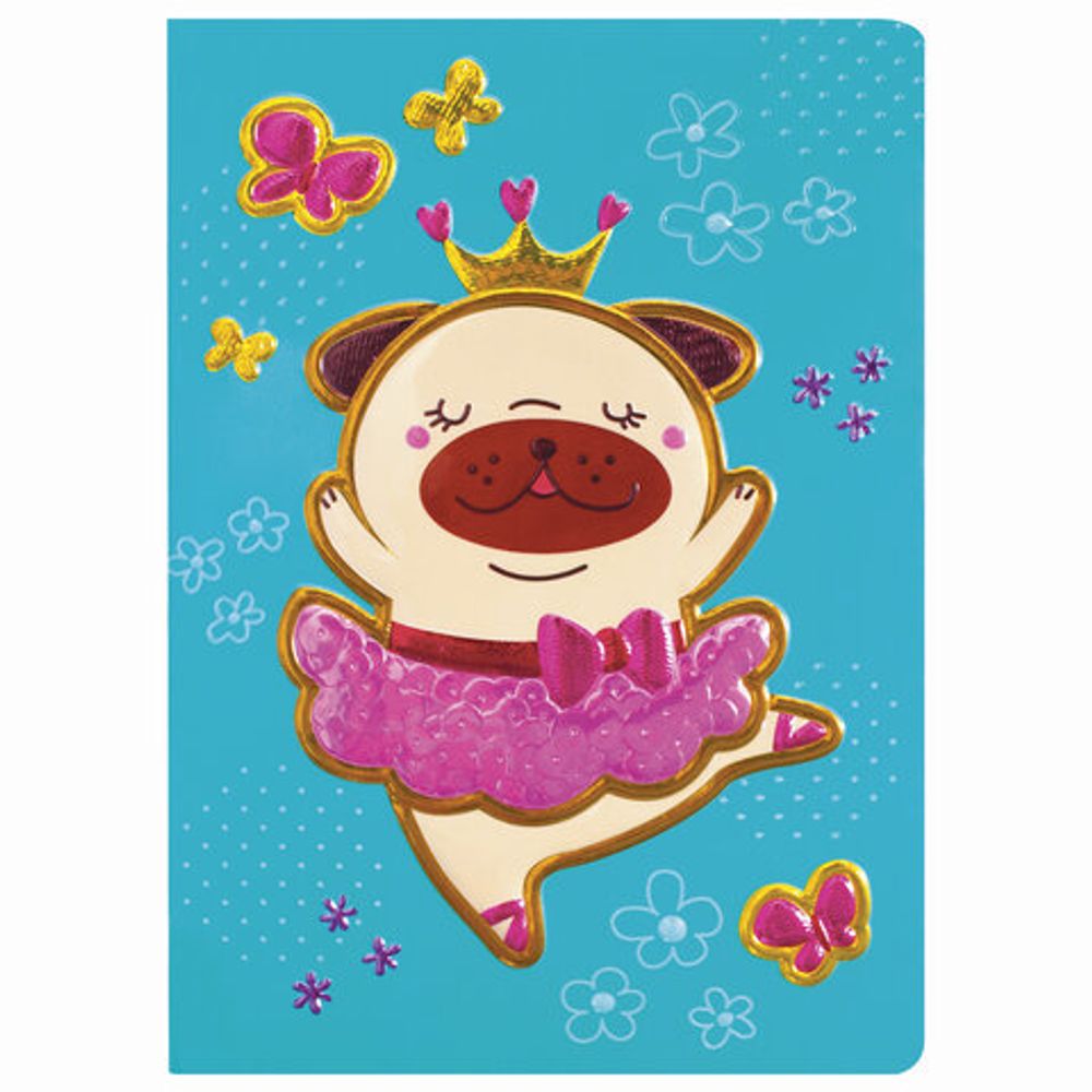 Блокнот МАЛЫЙ ФОРМАТ (103х148 мм) А6, 32 л., сшивка, тиснение, клетка, ЮНЛАНДИЯ, Мопс, 662704