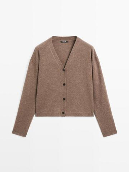 Massimo Dutti Кардиган из смесовой шерсти с V-образным вырезом, карамельный