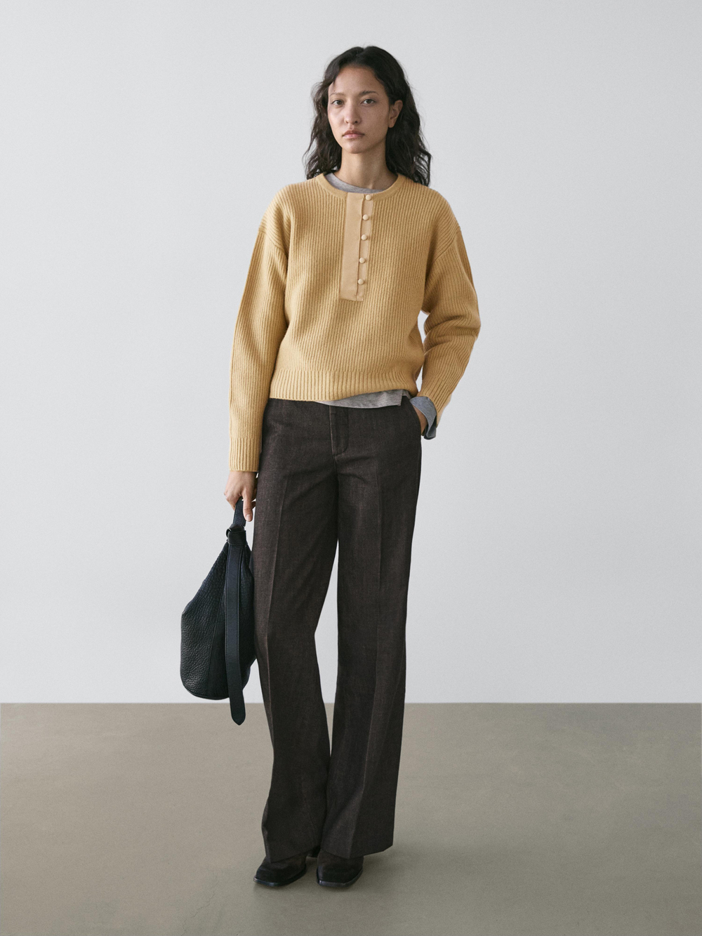 Massimo Dutti Свитер из смесовой шерсти, горчично-желтый