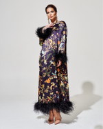 Платье из 100% шелка с перьями страуса