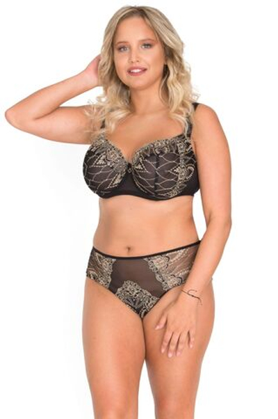 Женские трусики-слипы из сетки с вышивкой бежевой нитью (Размер: 4X) (Цвет: черный)