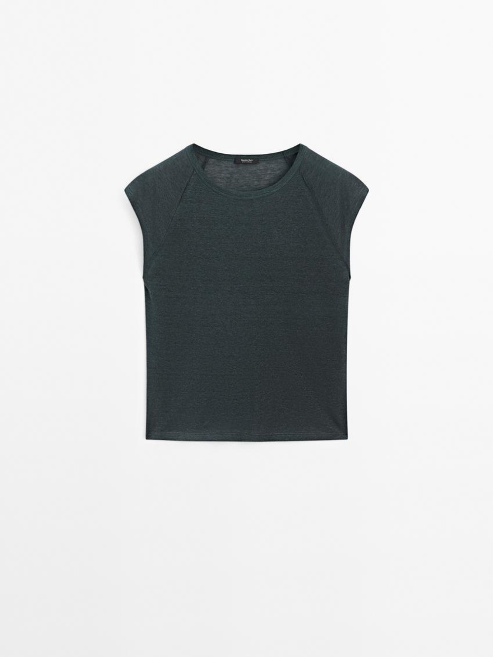 Massimo Dutti Футболка из 100% льна, свинцовый