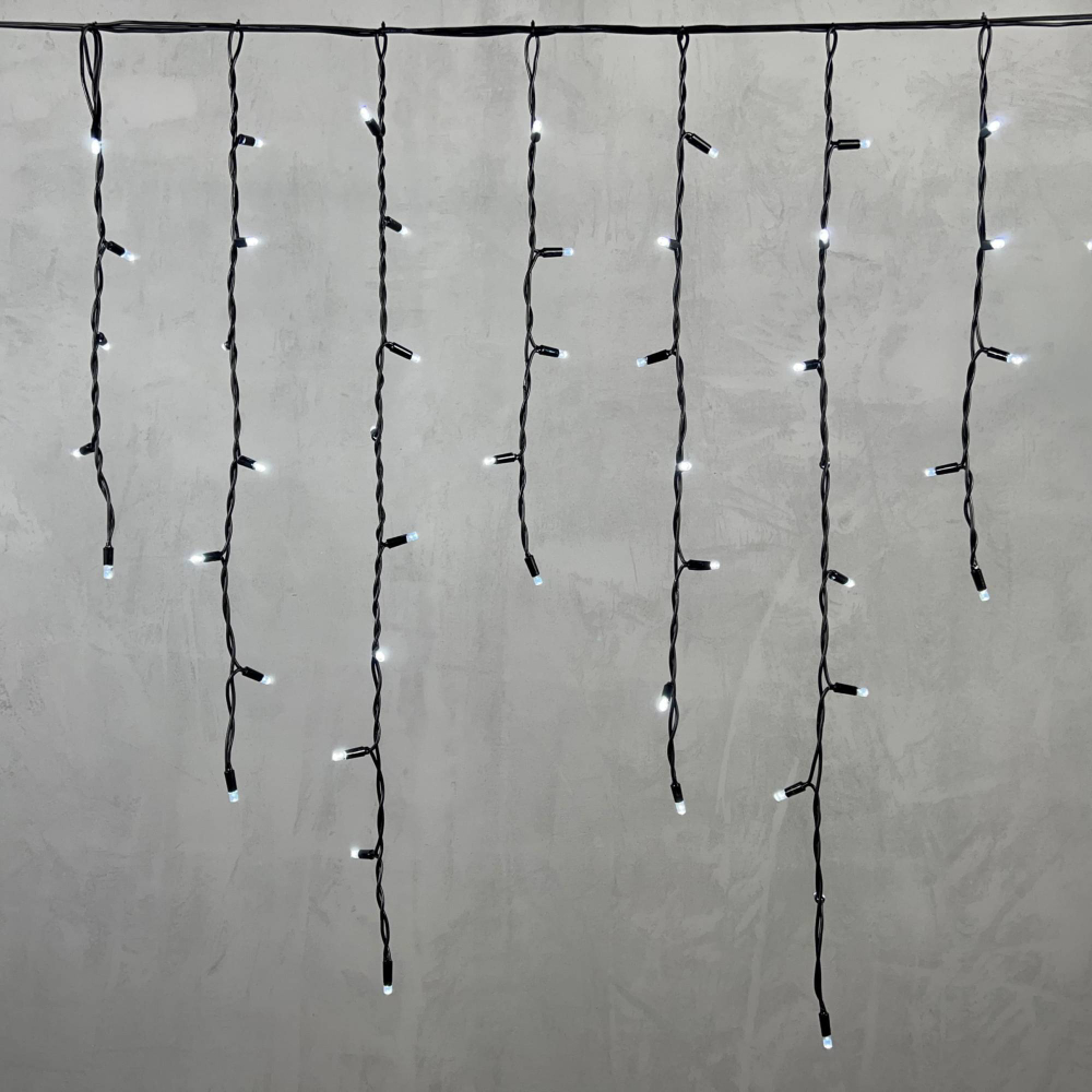 Светодиодная бахрома с колпачком 3,2*0,9 м., 168 белых LED ламп, каучуковый черный провод, LTC (LL168-1-2W)