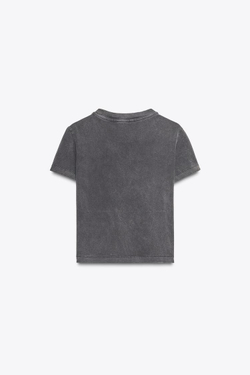 ZARA ФУТБОЛКА ИЗ ТКАНИ С ЭФФЕКТОМ ПОТЕРТОСТИ С НАДПИСЬЮ, АНТРАЦИТОВО-СЕРЫЙ