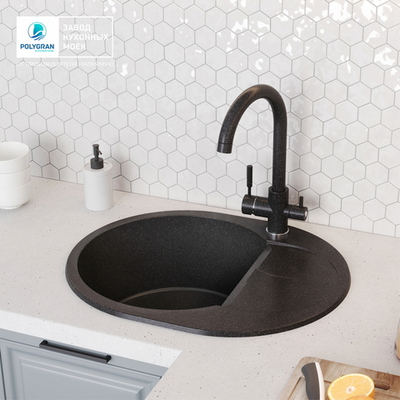 Мойка POLYGRAN ATOL-620 черный №16, смеситель COLORADO черный