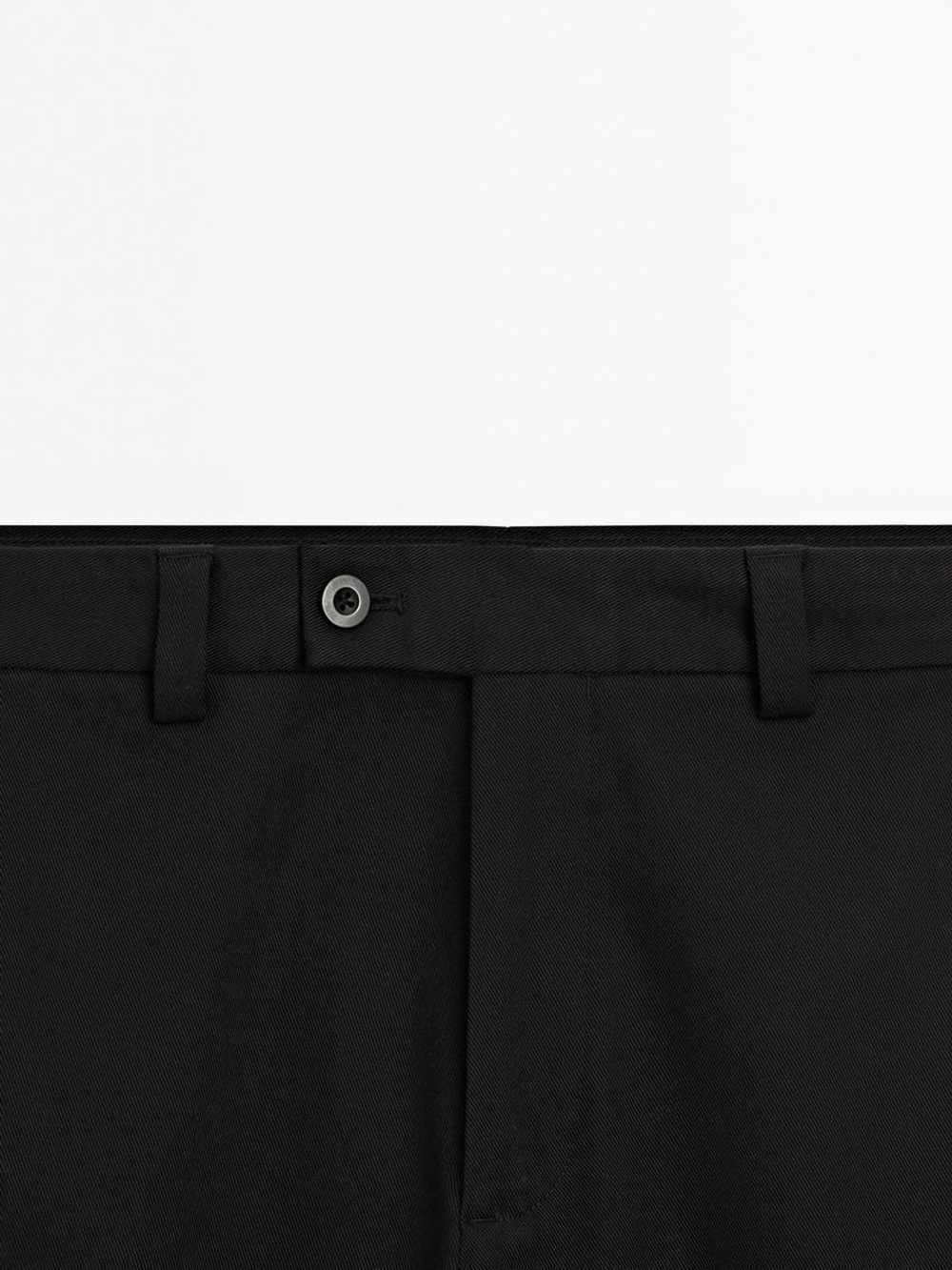 Massimo Dutti Брюки прямого кроя из смесового хлопкового твила, темно-синий