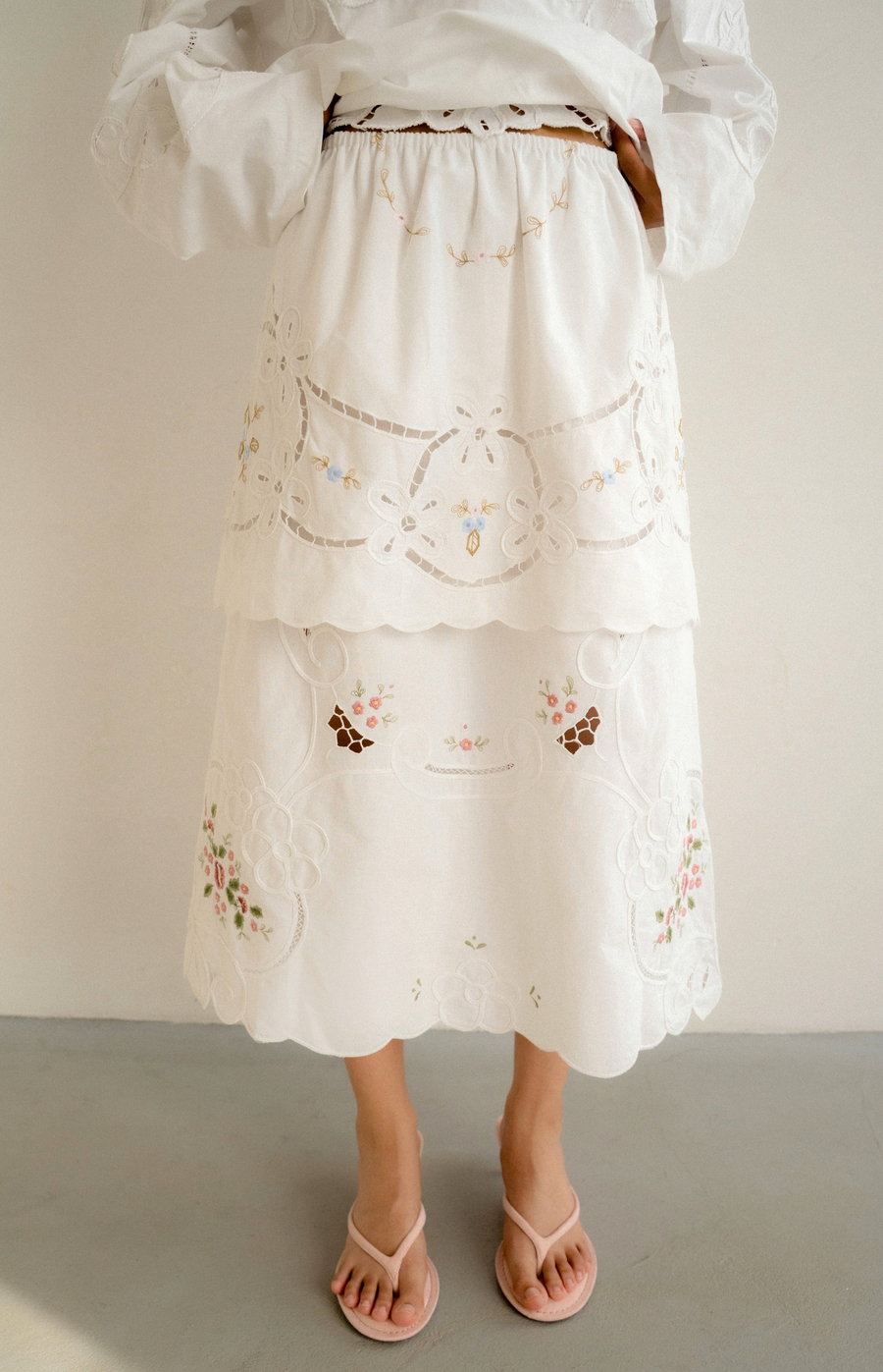 Двухярусная юбка с цветочной вышивкой