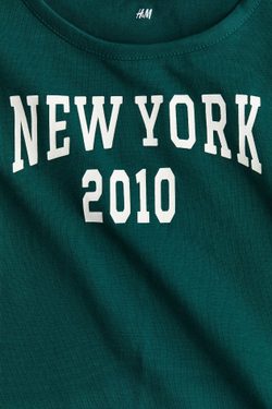 H&M Хлопковый топ с принтом, темно-зеленый