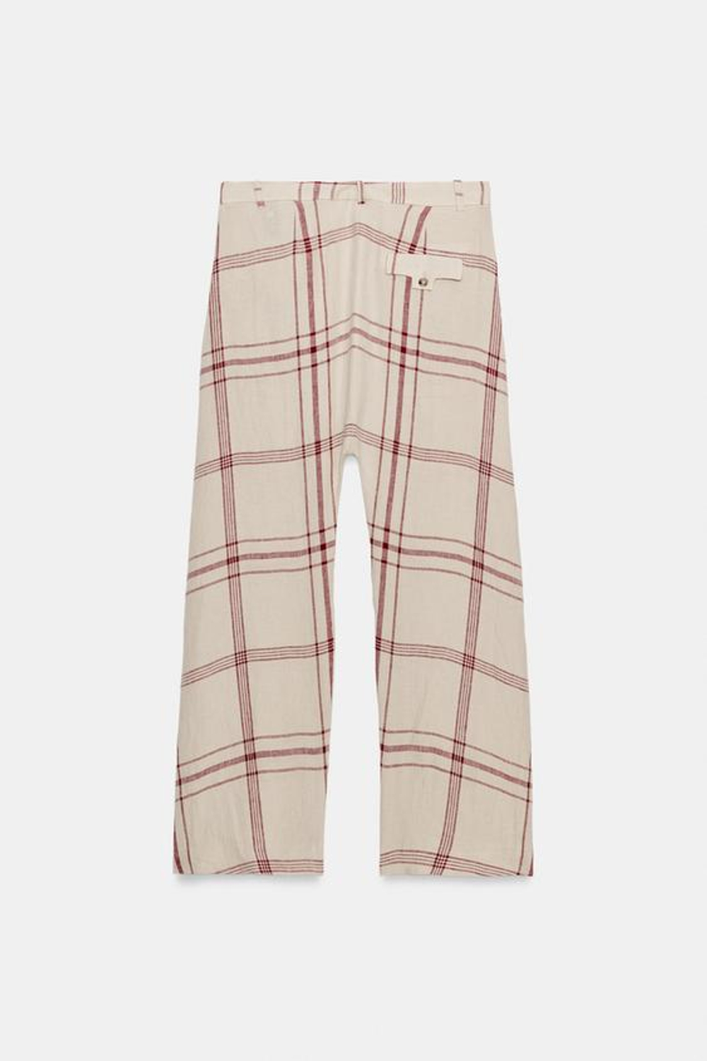 ZARA БРЮКИ БАГГИ ИЗ ЛЬНА В КЛЕТКУ — ZW COLLECTION, ЭКРЮ/КРАСНЫЙ