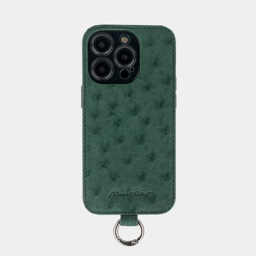 Чехол для iPhone 14 Pro из кожи страуса, зеленого цвета