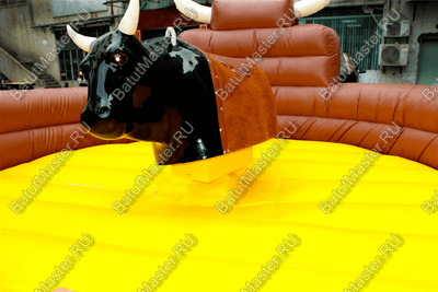 Надувной аттракцион Родео, бык+батут, черный с имитацией под кожу