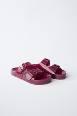 ZARA ПЛЯЖНЫЕ ТАПОЧКИ С ПРЯЖКАМИ, ГРАНАТОВЫЙ