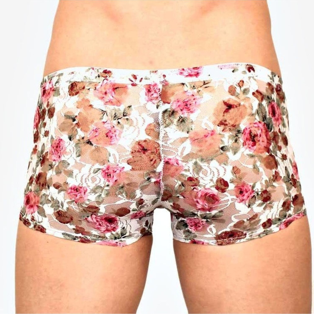 Мужские сетчатые трусы-боксеры с розами (Размер: S) (Цвет: белый)