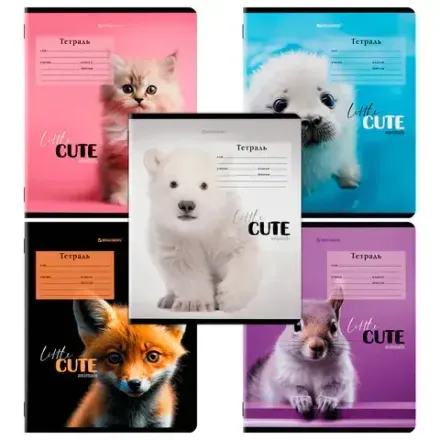 Тетрадь 12л, клетка, Brauberg Cute animals, ассорти, 1шт.