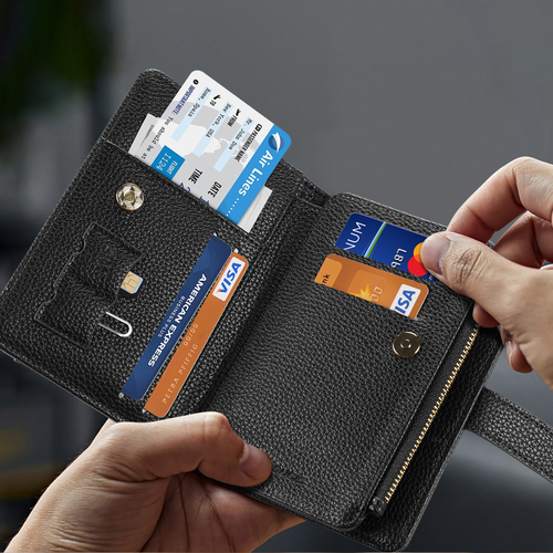 Дорожный кошелек черного цвета для паспорта и карт с ремешком от Dux Ducis, серия Passport Holder Travel Wallet