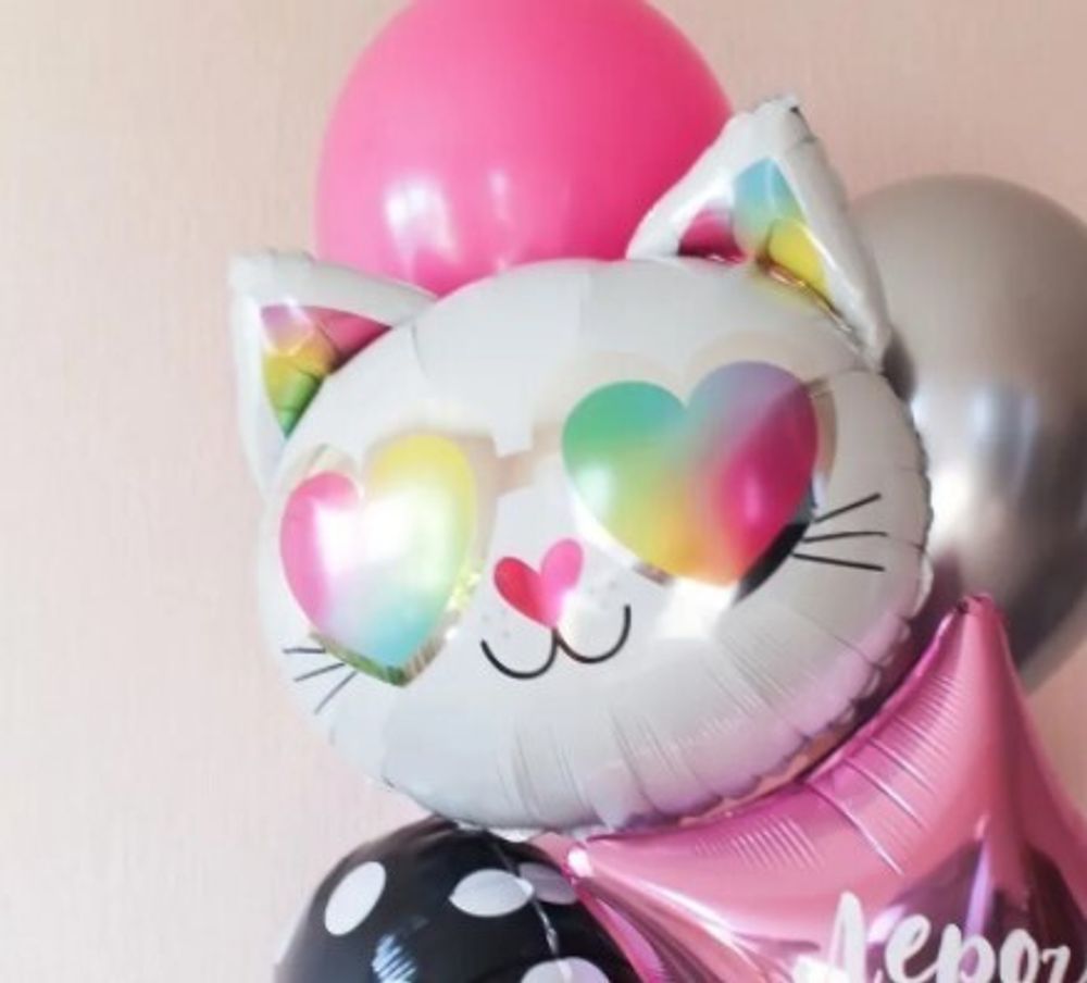 AN Шар Фигура Кошечка голова черно-белая 17"/43см * 17"/43см (БГ-17)  Изображение4