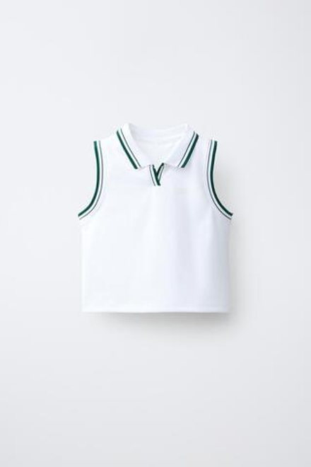 ZARA ФУТБОЛКА ПОЛО С КОНТРАСТНОЙ НАДПИСЬЮ, БЕЛЫЙ