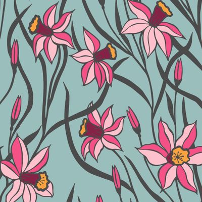 Daffodil flowers seamless pattern.