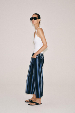 ZARA ДЖИНСЫ-КЮЛОТЫ В ПОЛОСКУ СО СРЕДНЕЙ ПОСАДКОЙ — ZW COLLECTION, СИНИЙ