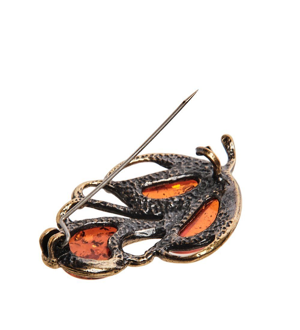 AM-2561 Брошь «Винтажный букет» (латунь, янтарь)