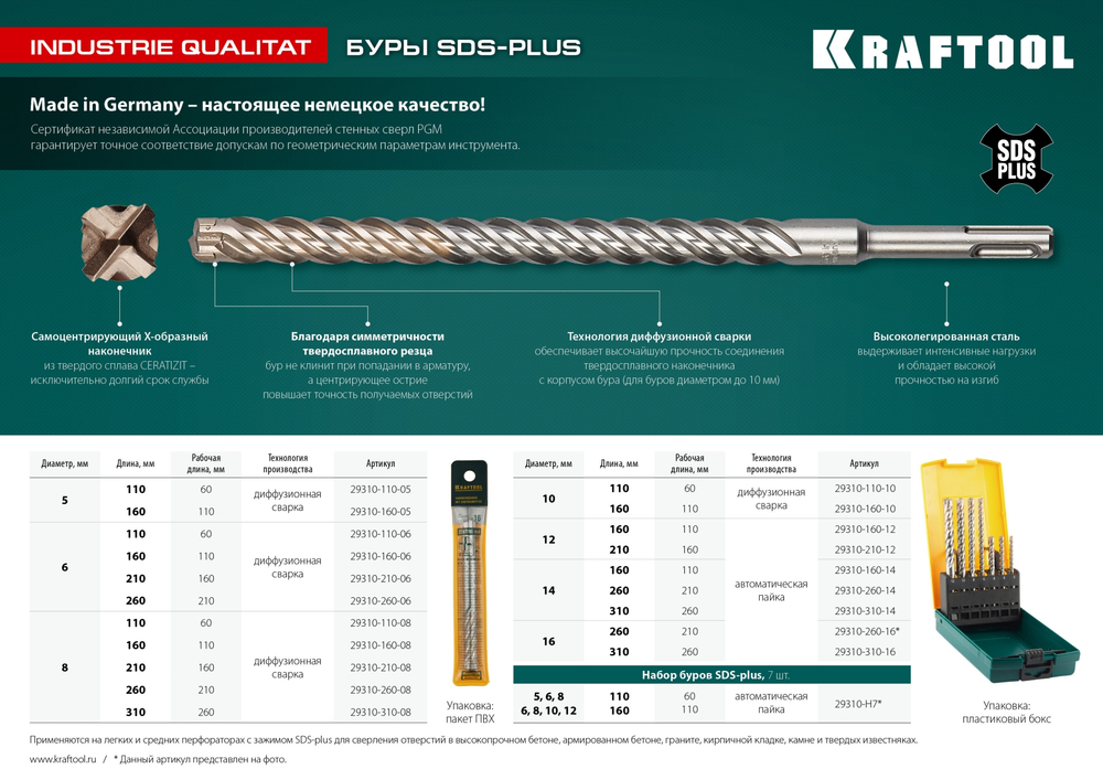KRAFTOOL Zentro, 8 x 210 мм, SDS-plus бур (29310-210-08)