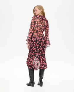 Блуза из принтованного шифона с воланами и завязками